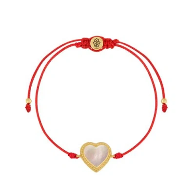 Karma And Luck Dreams Fulfilled Mother Of Pearl Heart Charm Red String Bracelet
