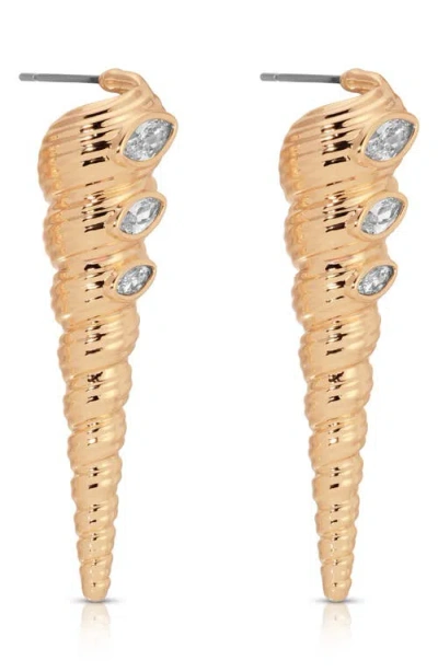 Ettika Cubic Zirconia Capri Shell Linear Drop Earrings In Gold