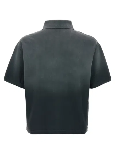 Alexander Mcqueen Faded Effect Black Polo Shirt In Cotton In Gray