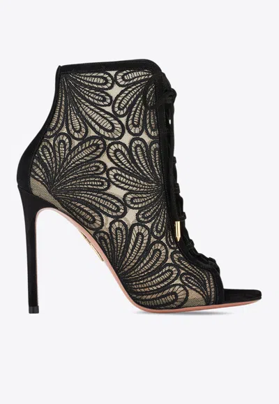 Aquazzura 105 Suede-trimmed Chantilly Lace Ankle Boots