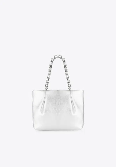 Aquazzura Mini Galactic Crystal Tote Bag In Metallic Leather