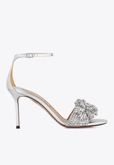 Aquazzura Peony Crystal 85 Crystal-embellished Sandals In Metallic