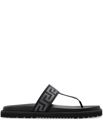 Versace Logo Strap Open Toe Rubber Sole Sandals In Black