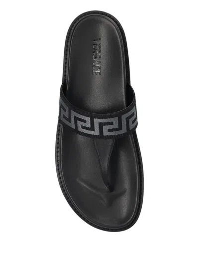 Versace Logo Strap Open Toe Rubber Sole Sandals In Black