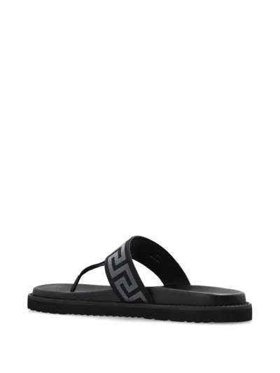 Versace Logo Strap Open Toe Rubber Sole Sandals In Black