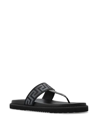 Versace Logo Strap Open Toe Rubber Sole Sandals In Black