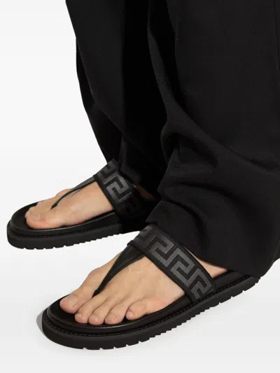 Versace Logo Strap Open Toe Rubber Sole Sandals In Black