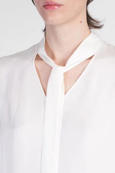 Theory Open Neck Silk Tie Blouse