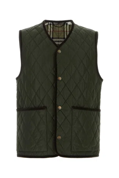 Burberry Quilted Green Gilet With Distinctive Button Closure