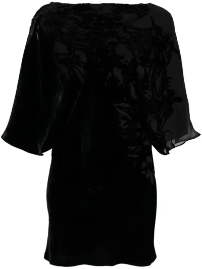 Rev Floral-print Velvet Dress In Black