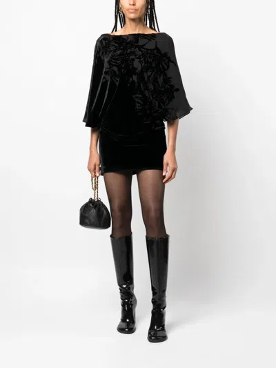 Rev Floral-print Velvet Dress In Black