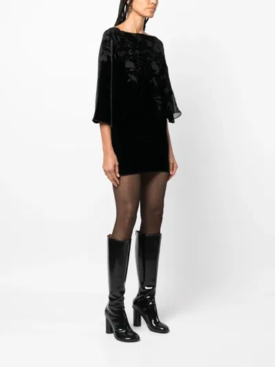 Rev Floral-print Velvet Dress In Black