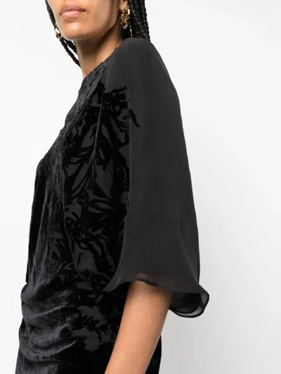 Rev Floral-print Velvet Dress In Black