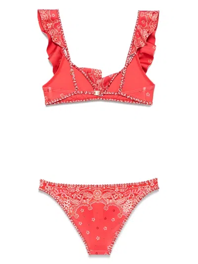 Zimmermann Lucky Ruffled Bikini In Red