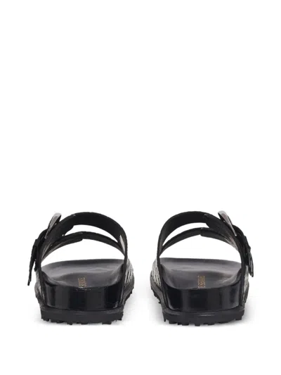 Marine Serre Monogram-embossed Leather Slides In Black
