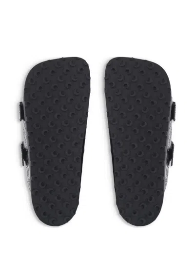 Marine Serre Monogram-embossed Leather Slides In Black