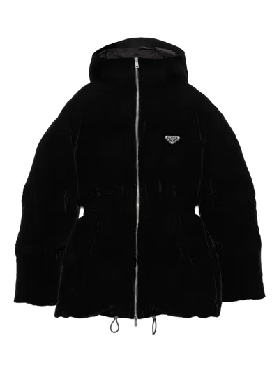 Prada Cinched Velvet Puffer Jacket