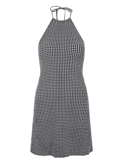 Hunza G Halter Neck A-line Check Dress In Gray