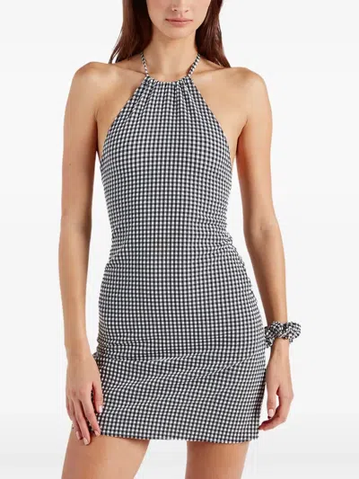 Hunza G Halter Neck A-line Check Dress In Gray