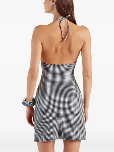 Hunza G Halter Neck A-line Check Dress In Gray
