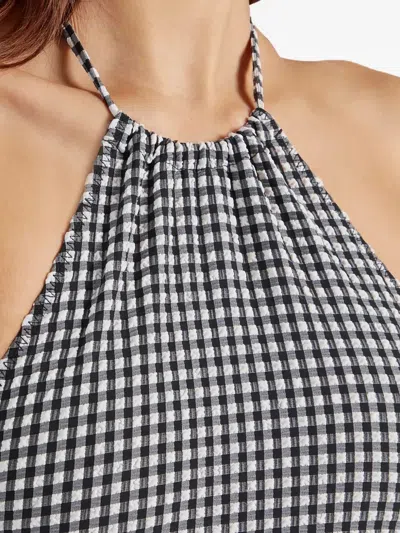 Hunza G Halter Neck A-line Check Dress In Gray