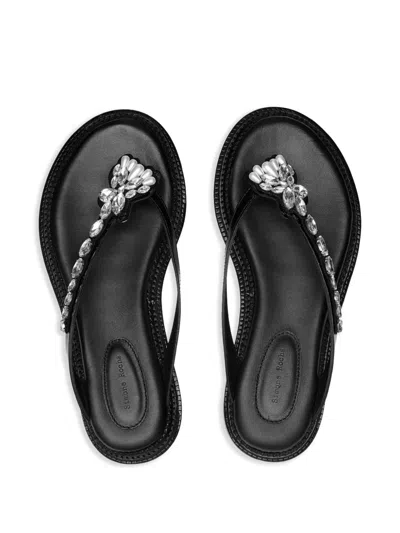 Simone Rocha Womens Black/comb Embellished Thong Leather Sandals Eur 40 / 7 Uk