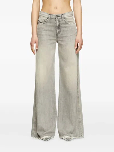 Diesel Wide Leg Frayed Hem Trousers In Blue