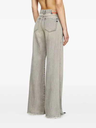 Diesel Wide Leg Frayed Hem Trousers In Blue