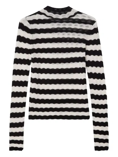 House Of Dagmar Lace Knit Top In Black White