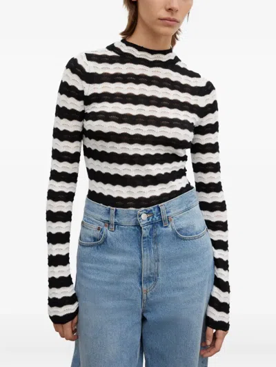 House Of Dagmar Lace Knit Top In Black White