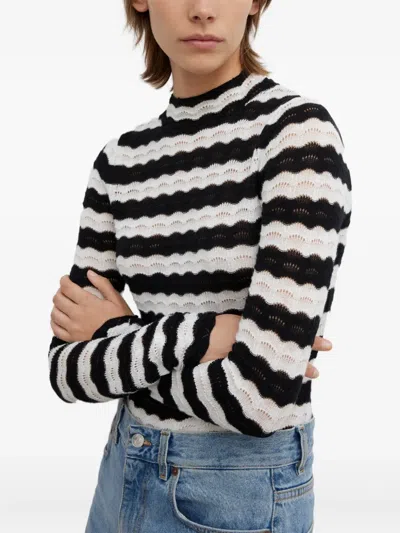 House Of Dagmar Lace Knit Top In Black White