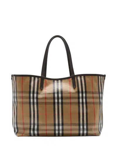 Burberry Medium Tote Bag Highlands Rectangular Check In Brown