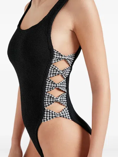 Hunza G Tiffany Cutout Gingham-trimmed Seersucker Swimsuit In Multi