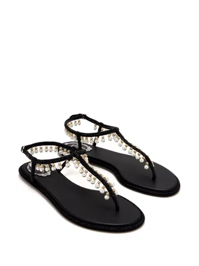 René Caovilla Flat Sandals Adorned Open Toe
