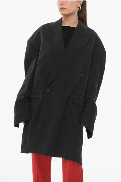 Balenciaga Double-breasted Linen Coat With Raw-cut Hem