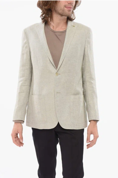 Corneliani Cc Collection Blended Linen Right Blazer With Irregular Text