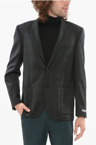 Corneliani Cc Collection Virgin Wool Blazer With Check Motif