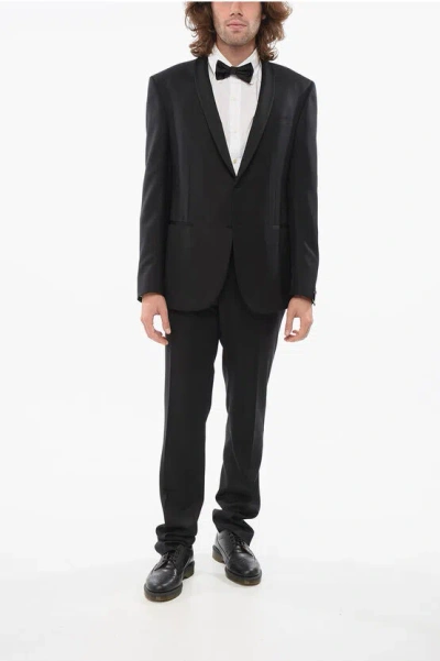 Corneliani Wool Cerimonia Academy Suit With Shawl Lapel In Black