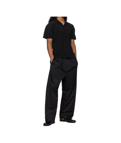 Issey Miyake Pleated Black Polo Shirt With Boxy Silhouette In Blue