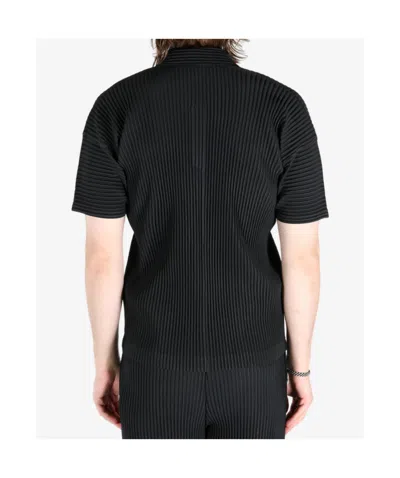 Issey Miyake Pleated Black Polo Shirt With Boxy Silhouette In Blue
