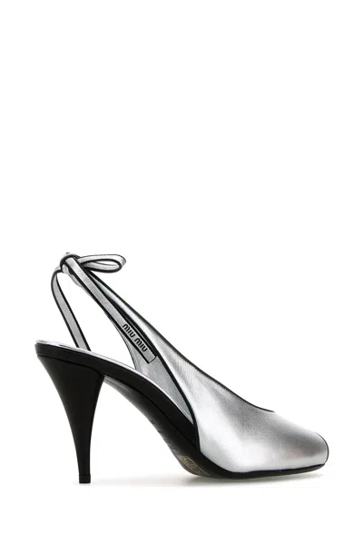 Miu Miu Sandali In Nappa Argento  Donna