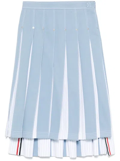 Thom Browne Blue Pleated Denim Midi Skirt