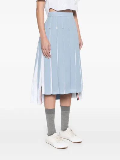 Thom Browne Blue Pleated Denim Midi Skirt
