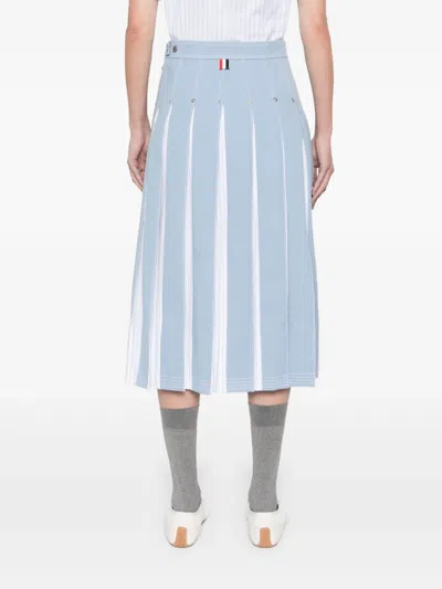 Thom Browne Blue Pleated Denim Midi Skirt