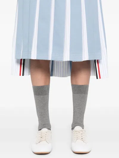 Thom Browne Blue Pleated Denim Midi Skirt