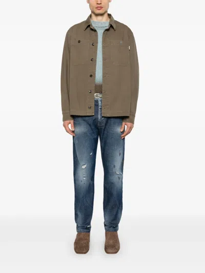 Baracuta Canvas Bomber Jacket With Chest Pockets In Brown