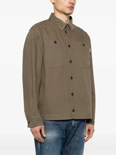 Baracuta Canvas Bomber Jacket With Chest Pockets In Brown