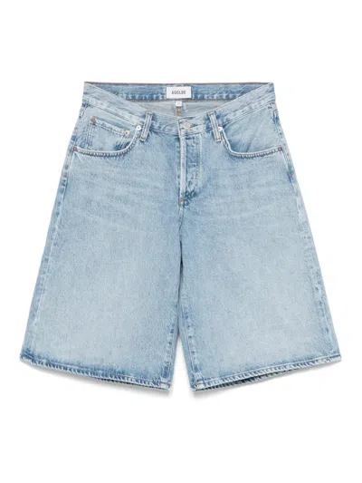 Agolde Urban Baggy Denim Shorts With Belt Loops In Blue