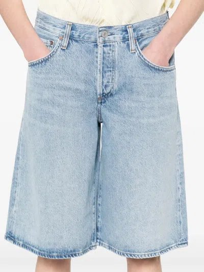 Agolde Urban Baggy Denim Shorts With Belt Loops In Blue