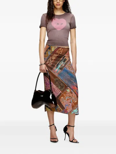 Diesel T-ele T-shirt In Washed Purple Stretch Cotton In Pink